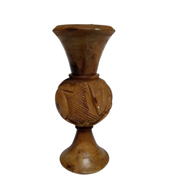 Olive Wood Vase Handcrafted Bethlehem 1960s Tilted 6" Vintage Decor 🌿 - Picture 5 of 10